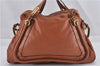 Authentic Chloe Paraty 2Way Shoulder Hand Bag Leather Brown 2489F