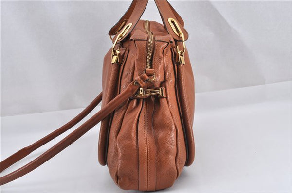 Authentic Chloe Paraty 2Way Shoulder Hand Bag Leather Brown 2489F