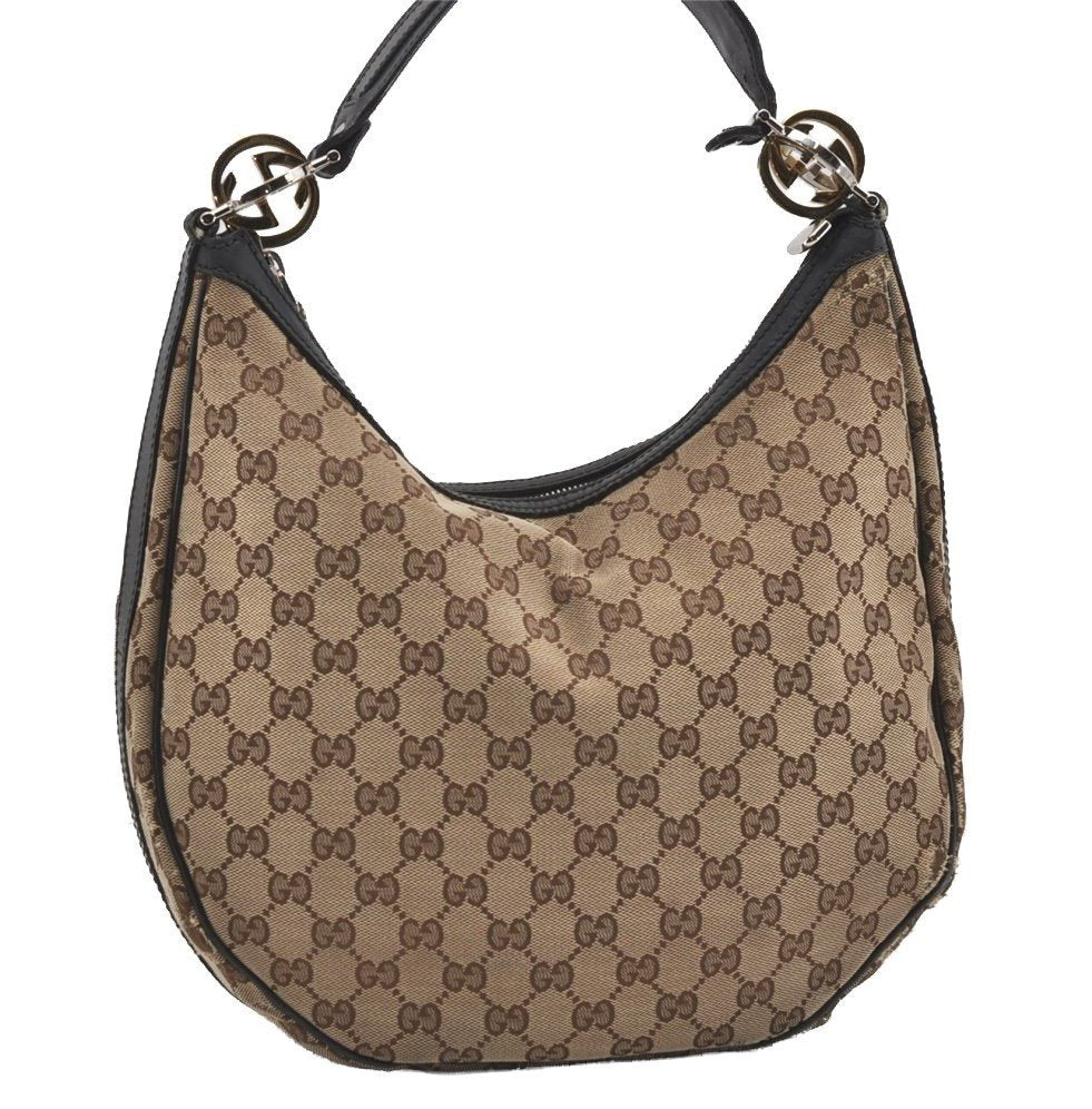 Authentic GUCCI Twins Shoulder Bag GG Canvas Leather 232962 Brown Junk 2492I