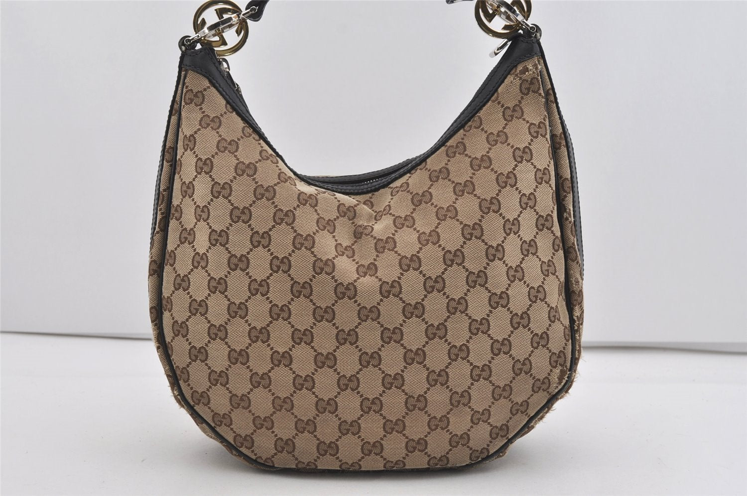 Authentic GUCCI Twins Shoulder Bag GG Canvas Leather 232962 Brown Junk 2492I