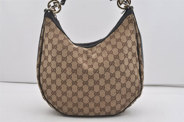 Authentic GUCCI Twins Shoulder Bag GG Canvas Leather 232962 Brown Junk 2492I