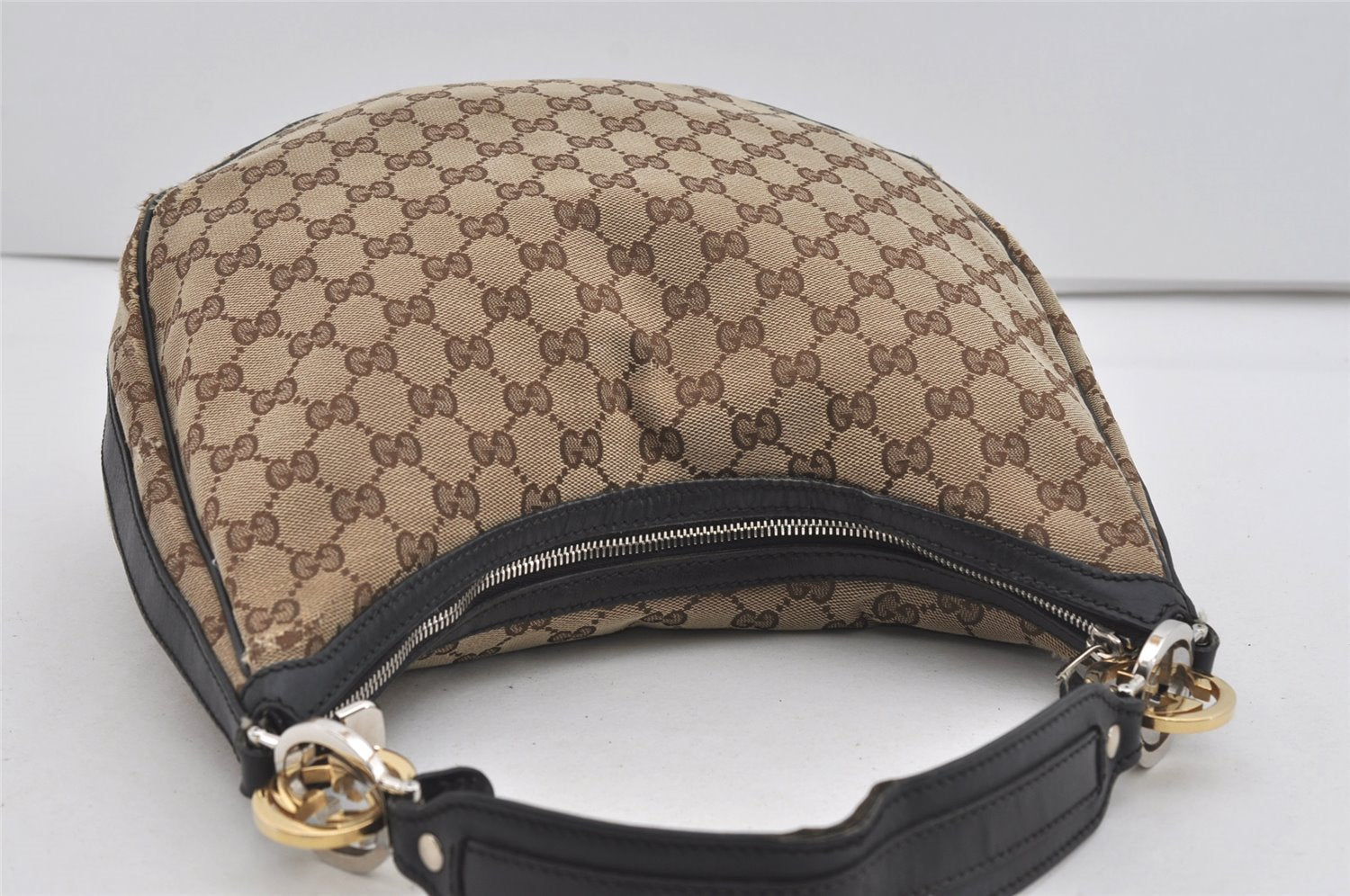Authentic GUCCI Twins Shoulder Bag GG Canvas Leather 232962 Brown Junk 2492I