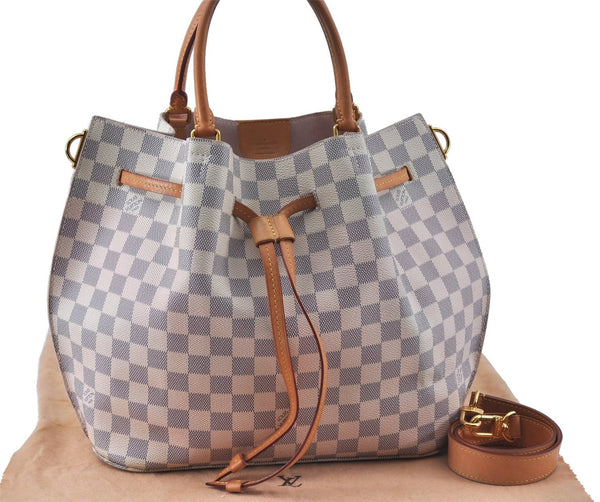 Authentic Louis Vuitton Damier Azur Galliera N41579 2Way Shoulder Hand Bag 2494B