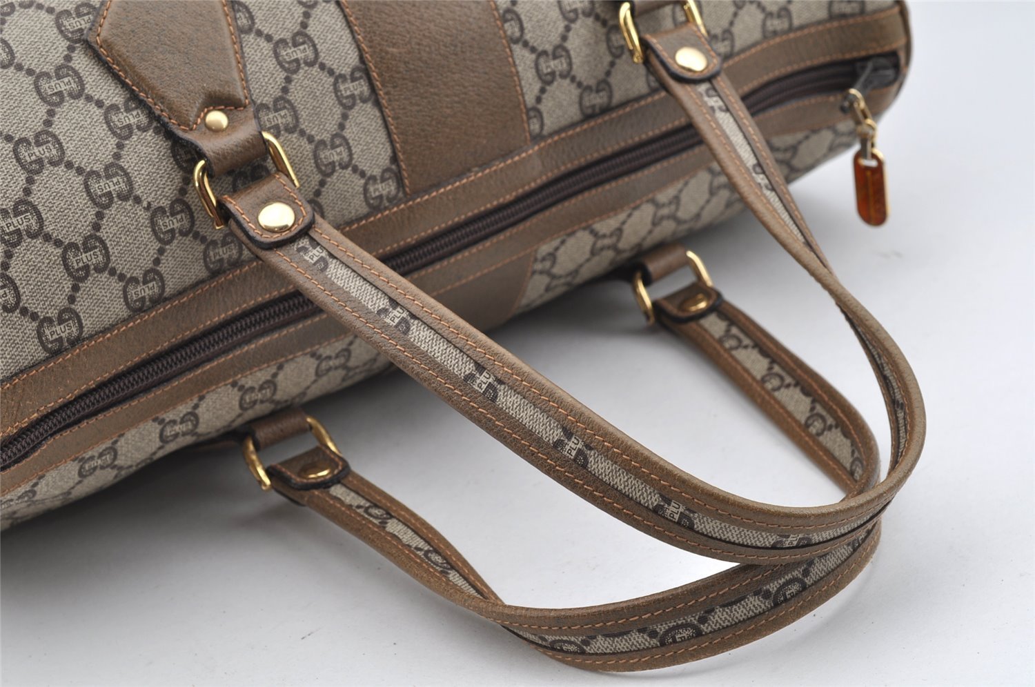 Authentic GUCCI Vintage GG Plus Hand Boston Bag GG PVC Leather Brown Junk 2500I