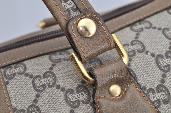 Authentic GUCCI Vintage GG Plus Hand Boston Bag GG PVC Leather Brown Junk 2500I