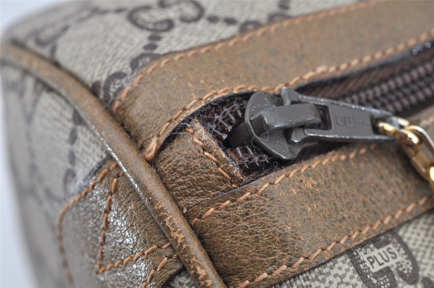 Authentic GUCCI Vintage GG Plus Hand Boston Bag GG PVC Leather Brown Junk 2500I