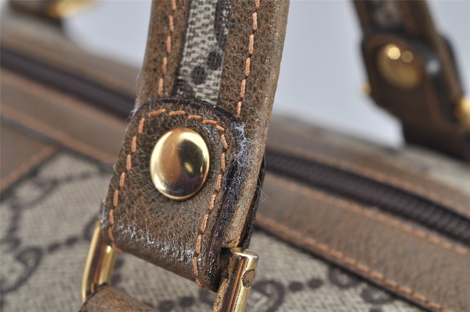 Authentic GUCCI Vintage GG Plus Hand Boston Bag GG PVC Leather Brown Junk 2500I