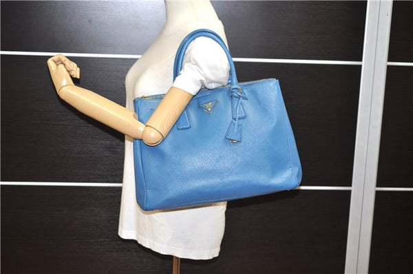 Authentic PRADA Vintage Saffiano Leather Hand Bag Blue 2505F