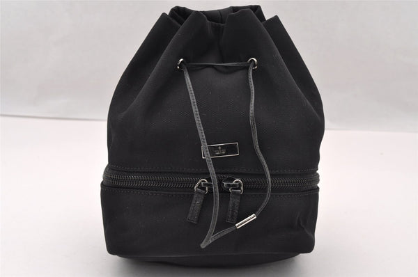 Authentic GUCCI Drawstring Hand Bag Purse Canvas Leather 0391053 Black 2505I