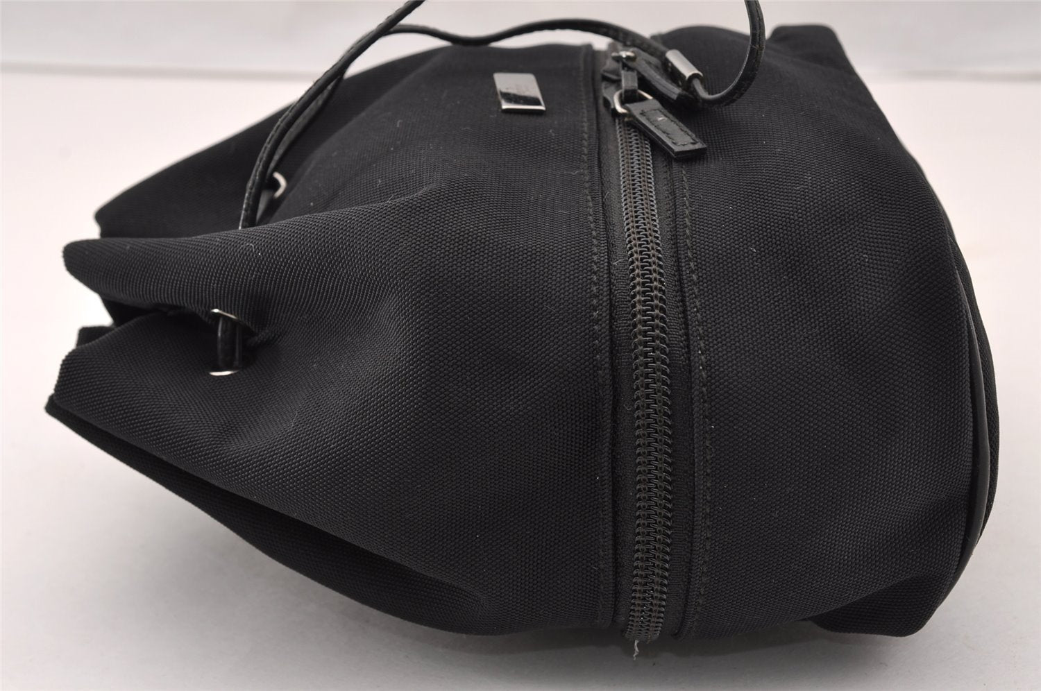 Authentic GUCCI Drawstring Hand Bag Purse Canvas Leather 0391053 Black 2505I