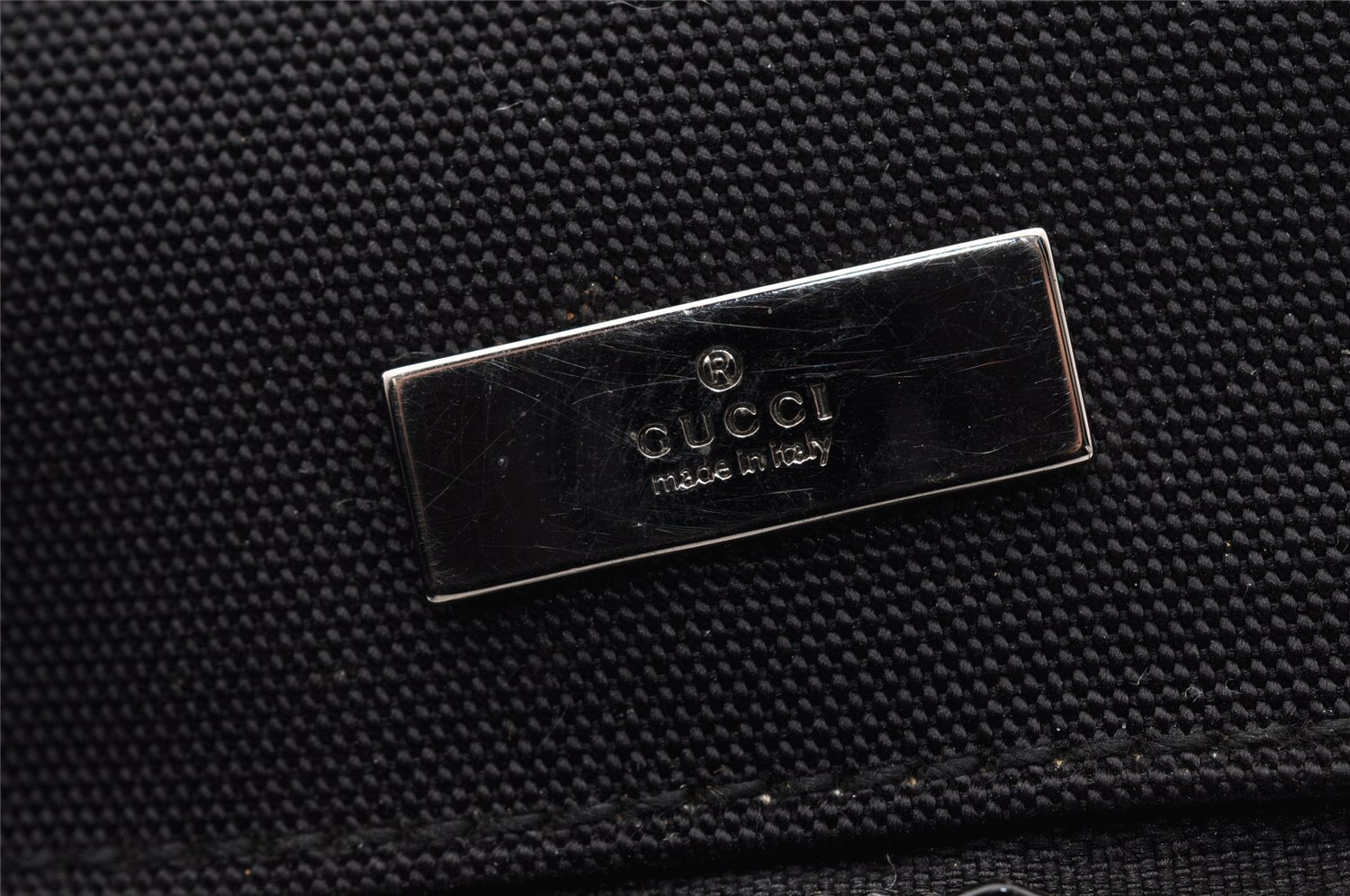 Authentic GUCCI Drawstring Hand Bag Purse Canvas Leather 0391053 Black 2505I