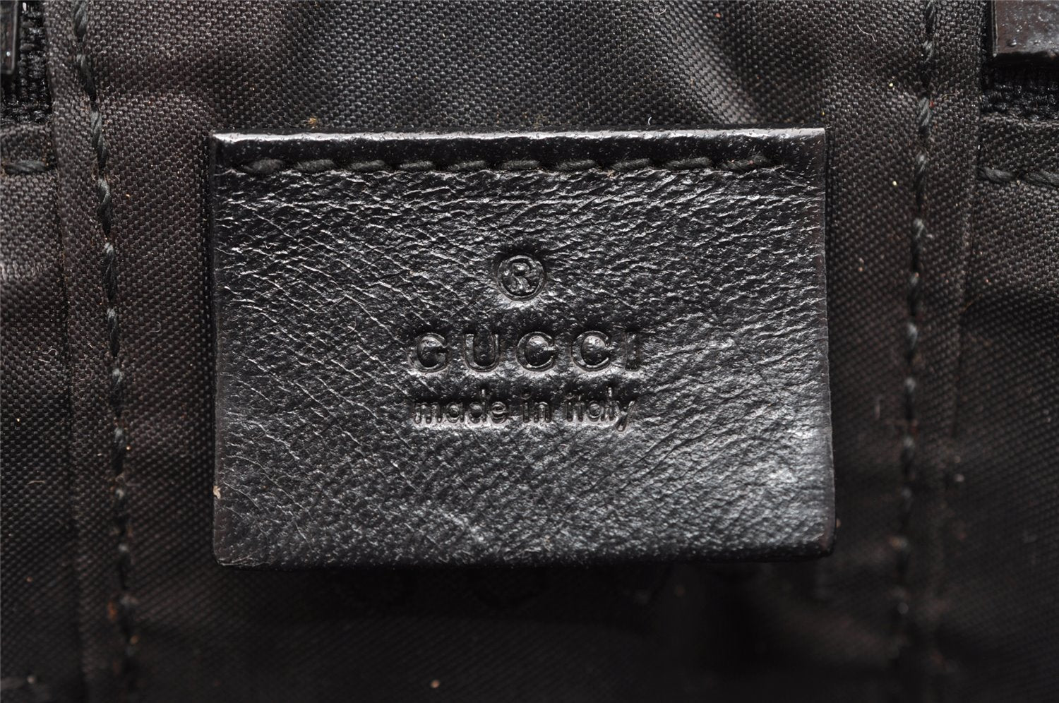 Authentic GUCCI Drawstring Hand Bag Purse Canvas Leather 0391053 Black 2505I