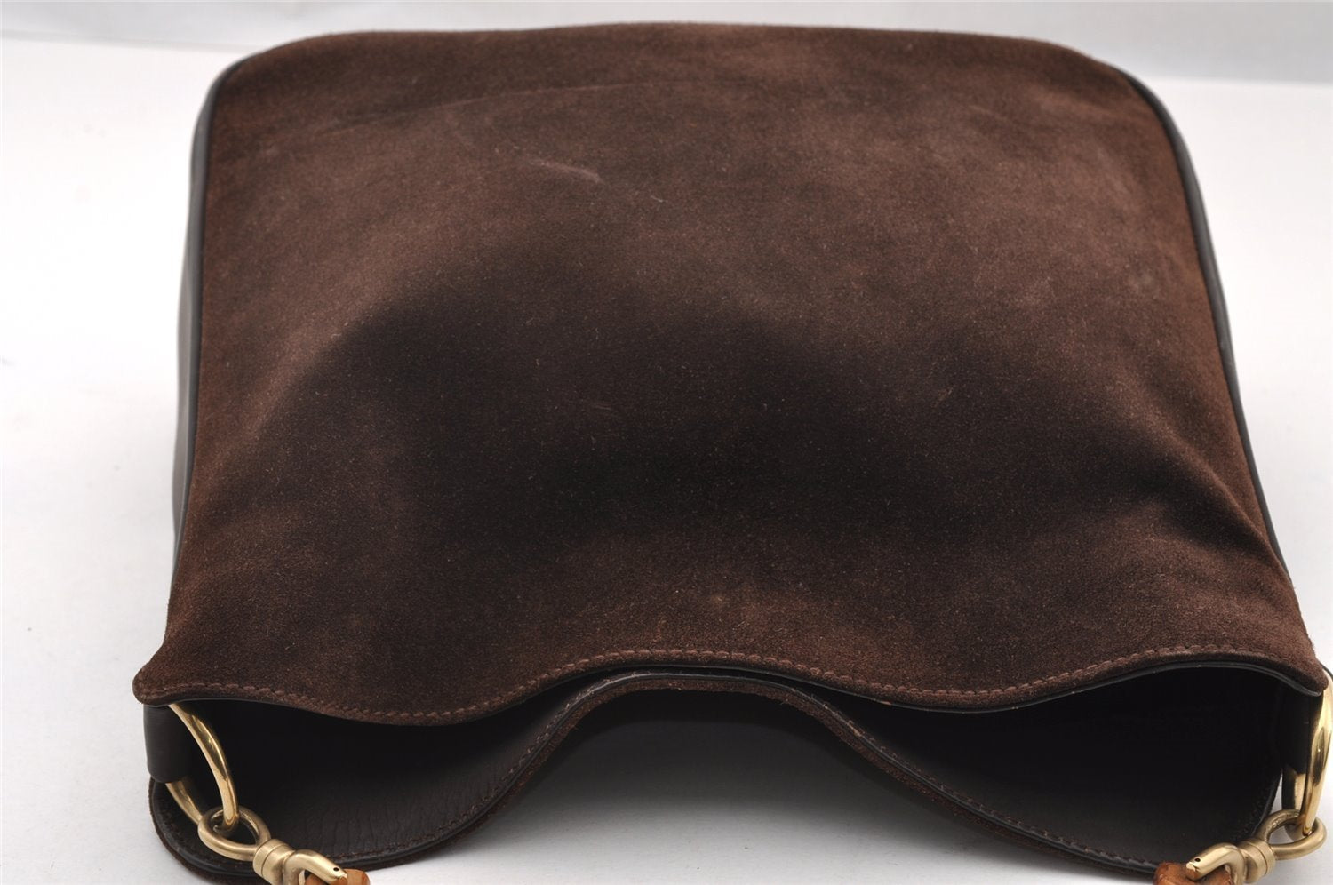 Authentic GUCCI Bamboo 2Way Shoulder Hand Bag Purse Suede Leather Brown 2508I