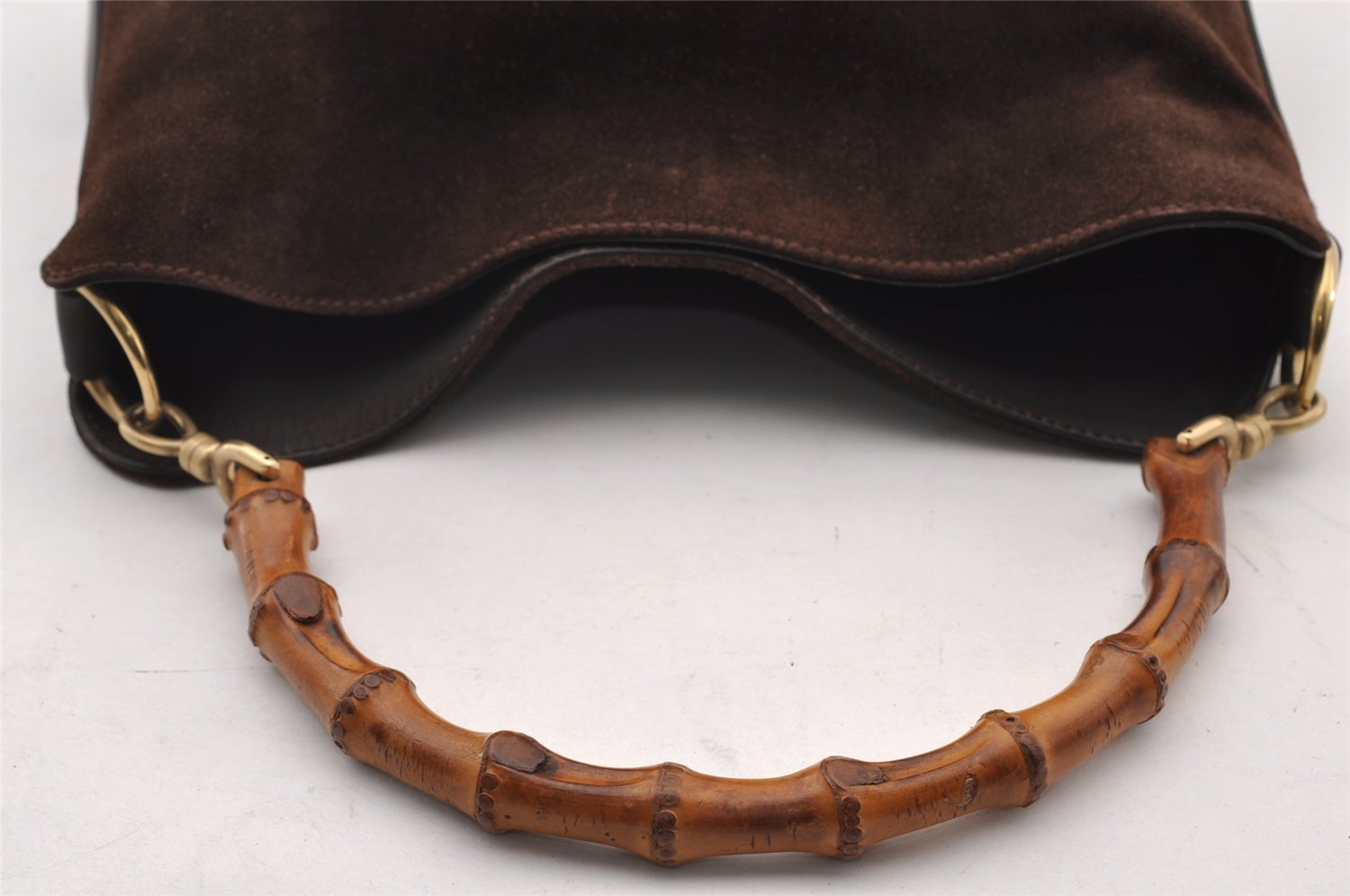 Authentic GUCCI Bamboo 2Way Shoulder Hand Bag Purse Suede Leather Brown 2508I