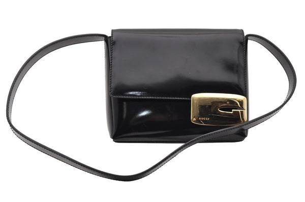 Authentic GUCCI Vintage Shoulder Hand Bag Purse Enamel Black Junk 2509I