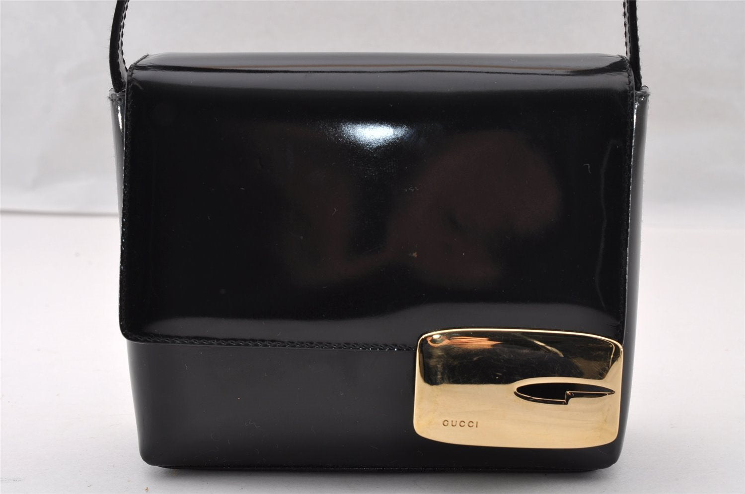 Authentic GUCCI Vintage Shoulder Hand Bag Purse Enamel Black Junk 2509I