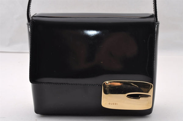Authentic GUCCI Vintage Shoulder Hand Bag Purse Enamel Black Junk 2509I