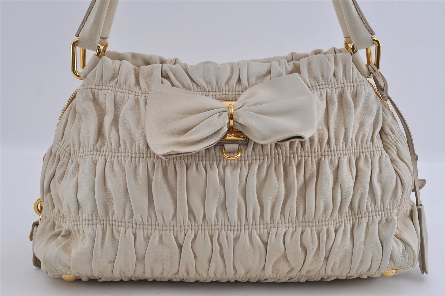 Authentic PRADA Vintage Nappa Gaufre Shoulder Hand Bag Leather White 2517I