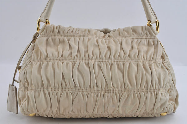 Authentic PRADA Vintage Nappa Gaufre Shoulder Hand Bag Leather White 2517I