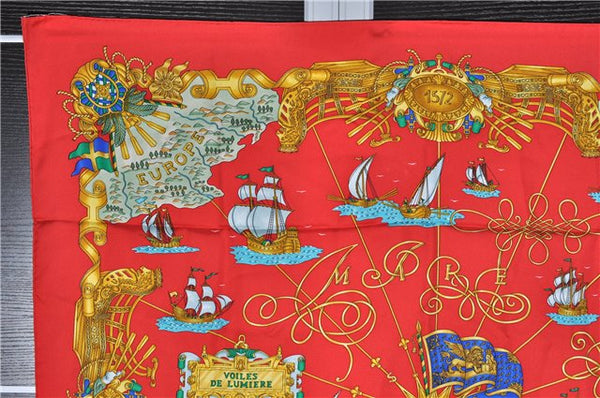 Authentic HERMES Carre 90 Scarf "VOILES DE LUMIERE" Silk Red 2518F