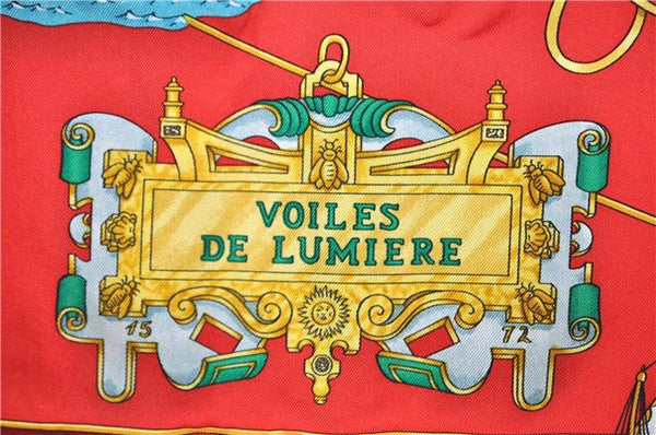 Authentic HERMES Carre 90 Scarf "VOILES DE LUMIERE" Silk Red 2518F