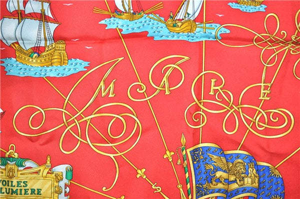 Authentic HERMES Carre 90 Scarf "VOILES DE LUMIERE" Silk Red 2518F