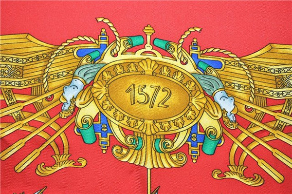 Authentic HERMES Carre 90 Scarf "VOILES DE LUMIERE" Silk Red 2518F