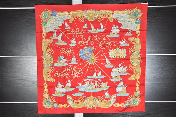 Authentic HERMES Carre 90 Scarf "VOILES DE LUMIERE" Silk Red 2518F