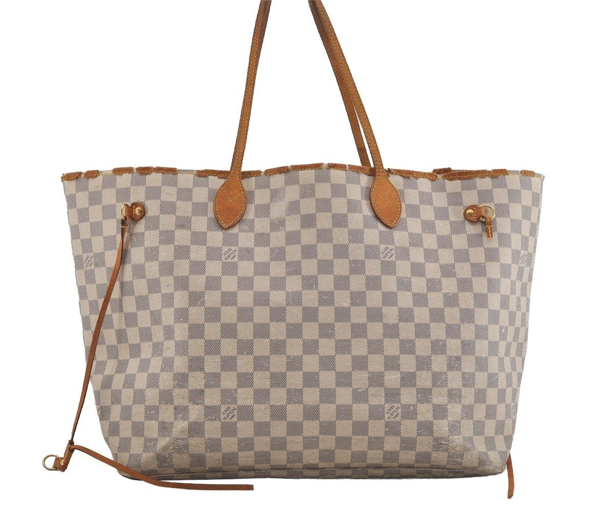 Authentic Louis Vuitton Damier Azur Neverfull GM N51108 Shoulder Tote Bag 2518I