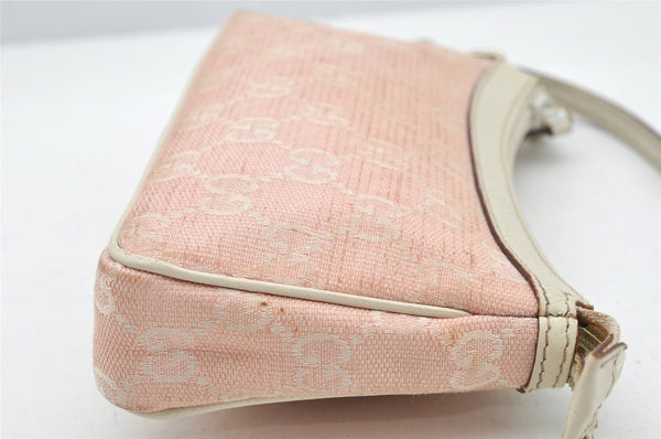Authentic GUCCI Vintage Hand Bag Pouch Purse GG Canvas Leather 154432 Pink 2520I