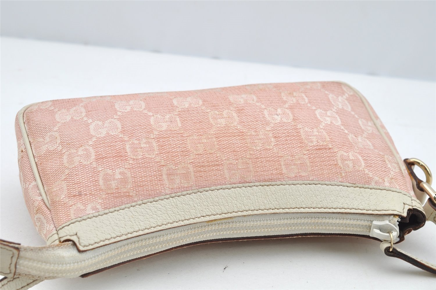 Authentic GUCCI Vintage Hand Bag Pouch Purse GG Canvas Leather 154432 Pink 2520I