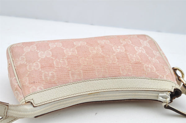Authentic GUCCI Vintage Hand Bag Pouch Purse GG Canvas Leather 154432 Pink 2520I