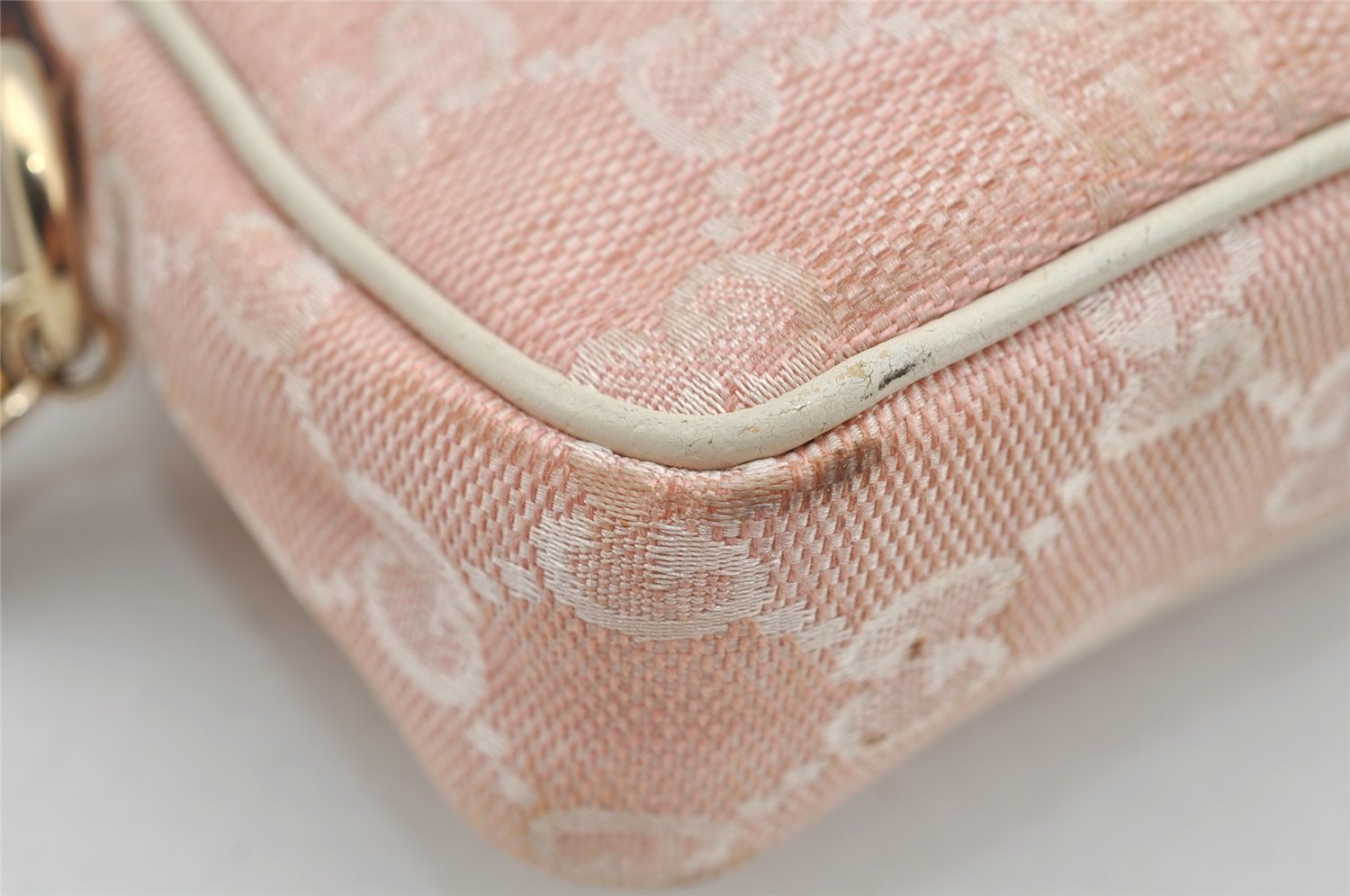 Authentic GUCCI Vintage Hand Bag Pouch Purse GG Canvas Leather 154432 Pink 2520I