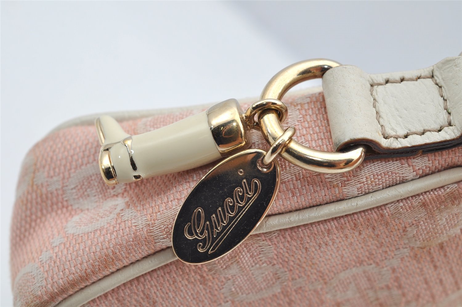 Authentic GUCCI Vintage Hand Bag Pouch Purse GG Canvas Leather 154432 Pink 2520I