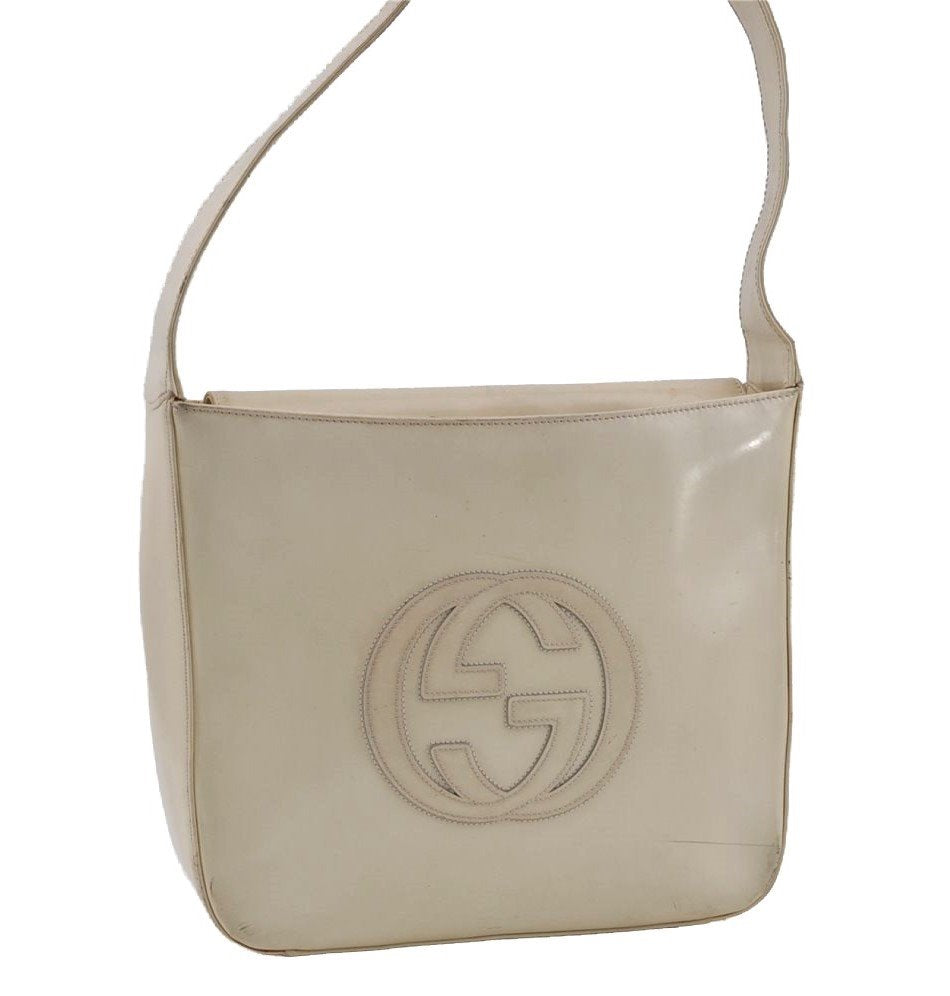 Authentic GUCCI Interlocking G Vintage Shoulder Bag Enamel White Junk 2521I