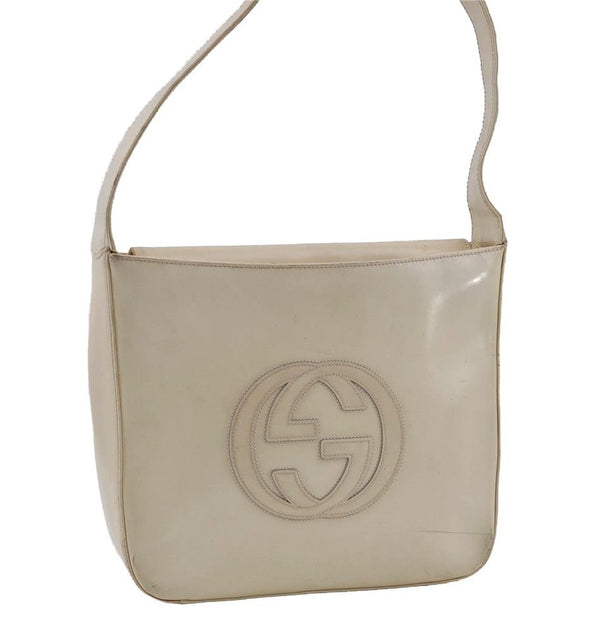 Authentic GUCCI Interlocking G Vintage Shoulder Bag Enamel White Junk 2521I