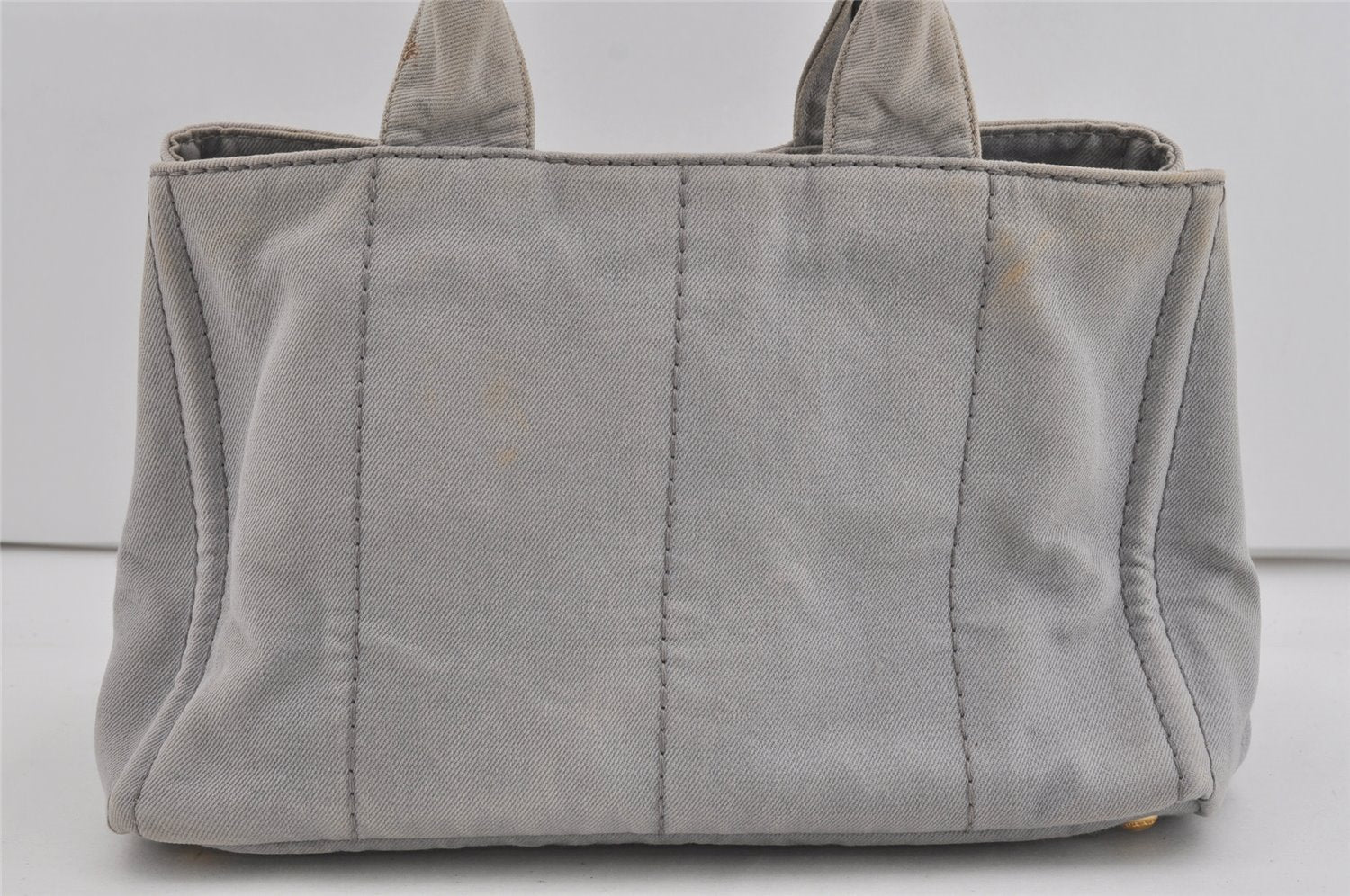 Authentic PRADA Canapa M Vintage Denim Tote Hand Bag Light Gray 2522I
