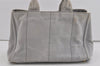 Authentic PRADA Canapa M Vintage Denim Tote Hand Bag Light Gray 2522I