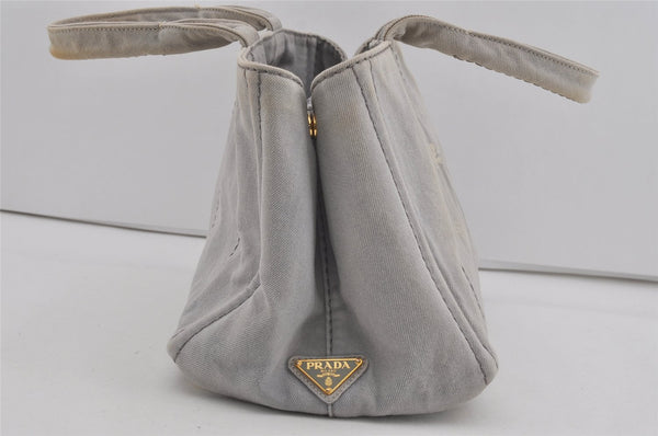 Authentic PRADA Canapa M Vintage Denim Tote Hand Bag Light Gray 2522I