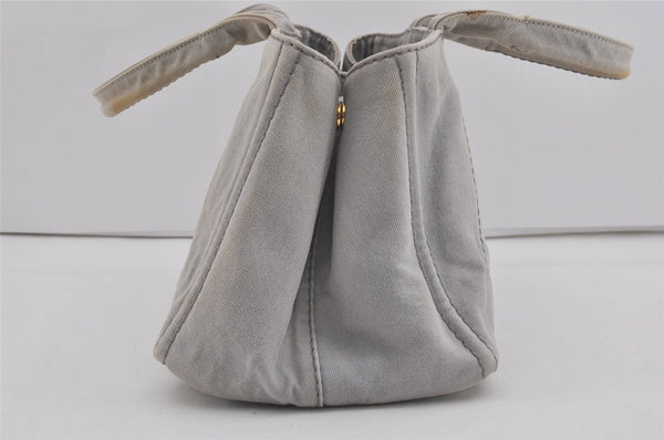 Authentic PRADA Canapa M Vintage Denim Tote Hand Bag Light Gray 2522I