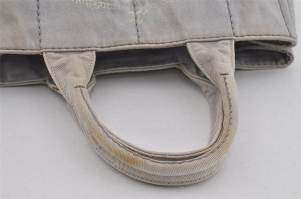 Authentic PRADA Canapa M Vintage Denim Tote Hand Bag Light Gray 2522I