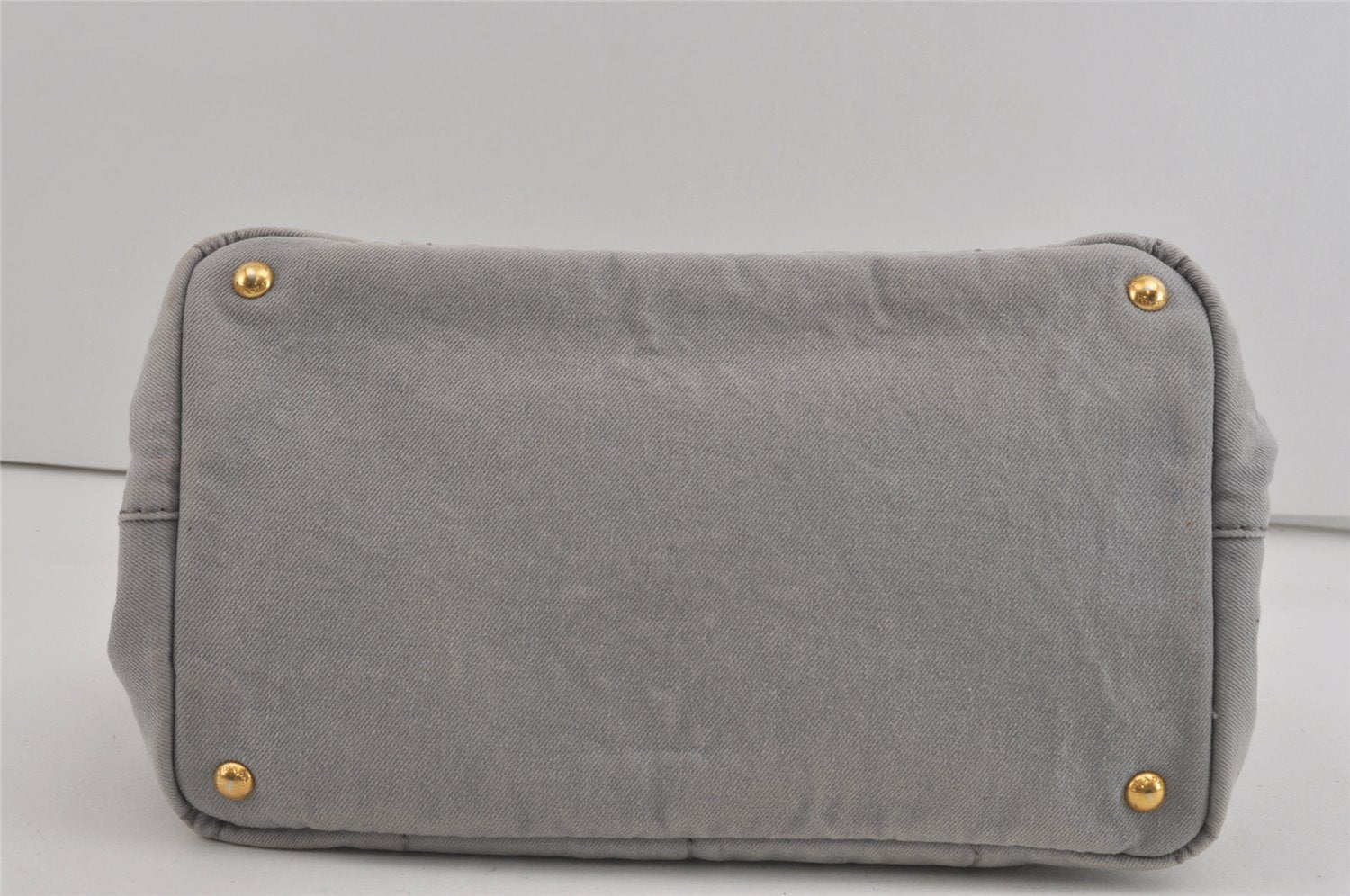 Authentic PRADA Canapa M Vintage Denim Tote Hand Bag Light Gray 2522I