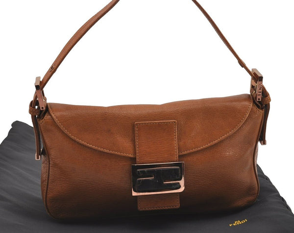 Authentic FENDI Mamma Baguette Shoulder Hand Bag Purse Leather Brown 2525I