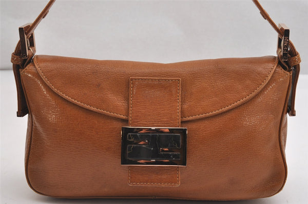 Authentic FENDI Mamma Baguette Shoulder Hand Bag Purse Leather Brown 2525I