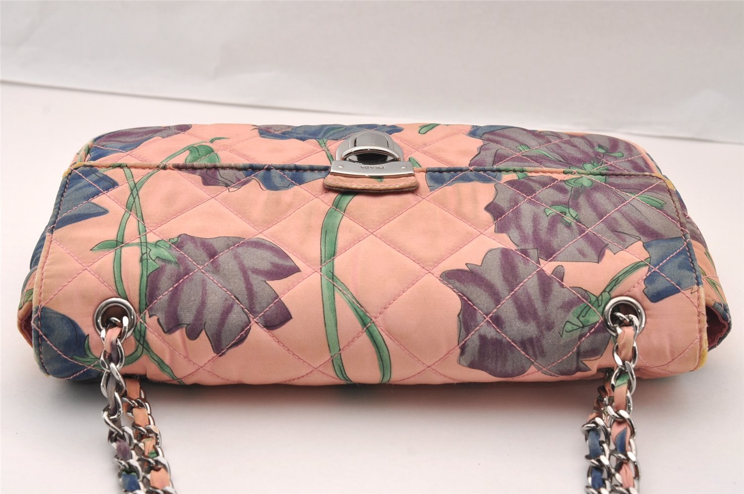 Authentic PRADA Flower Nylon Tessuto Saffiano Leather Shoulder Bag Pink 2528I
