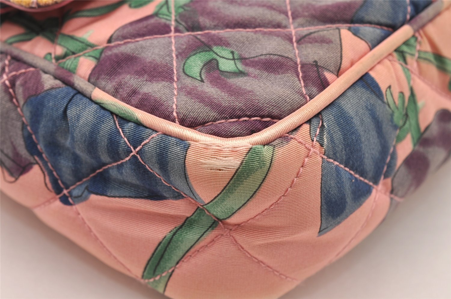 Authentic PRADA Flower Nylon Tessuto Saffiano Leather Shoulder Bag Pink 2528I