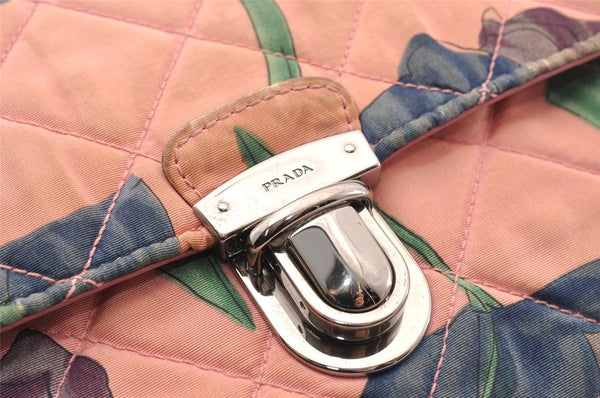 Authentic PRADA Flower Nylon Tessuto Saffiano Leather Shoulder Bag Pink 2528I