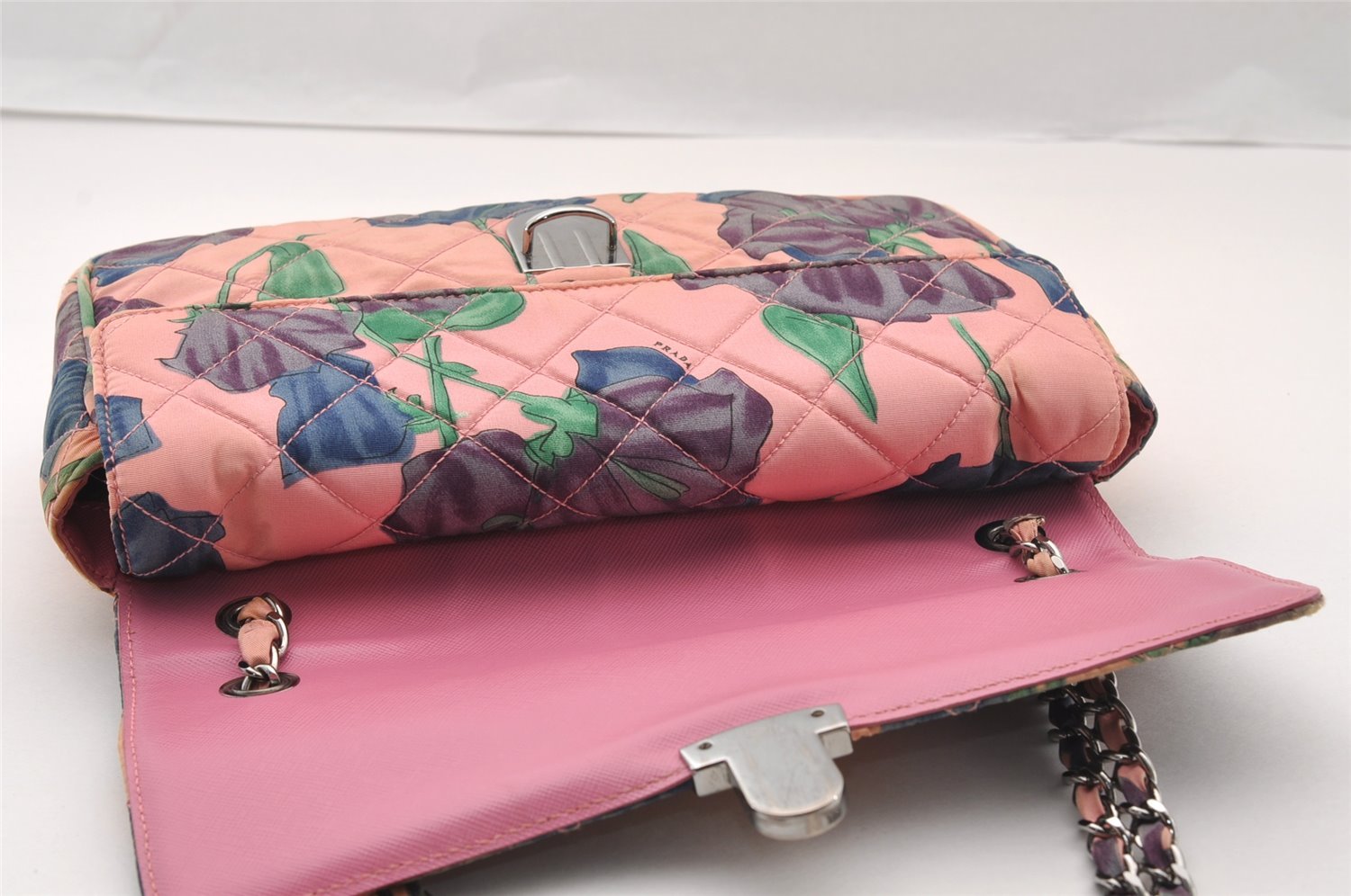 Authentic PRADA Flower Nylon Tessuto Saffiano Leather Shoulder Bag Pink 2528I