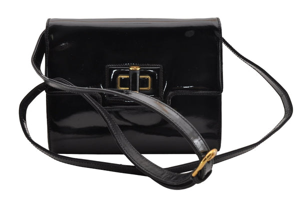 Authentic Vintage GUCCI Shoulder Cross Body Bag Purse Enamel Leather Black 2537I