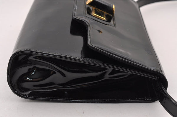 Authentic Vintage GUCCI Shoulder Cross Body Bag Purse Enamel Leather Black 2537I